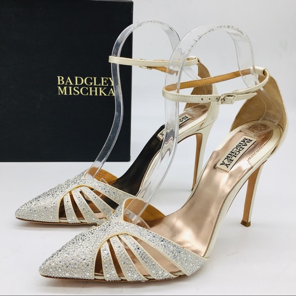 Badgley Mischka Ivory Satin Bridal Heels - Picture 3 of 16
